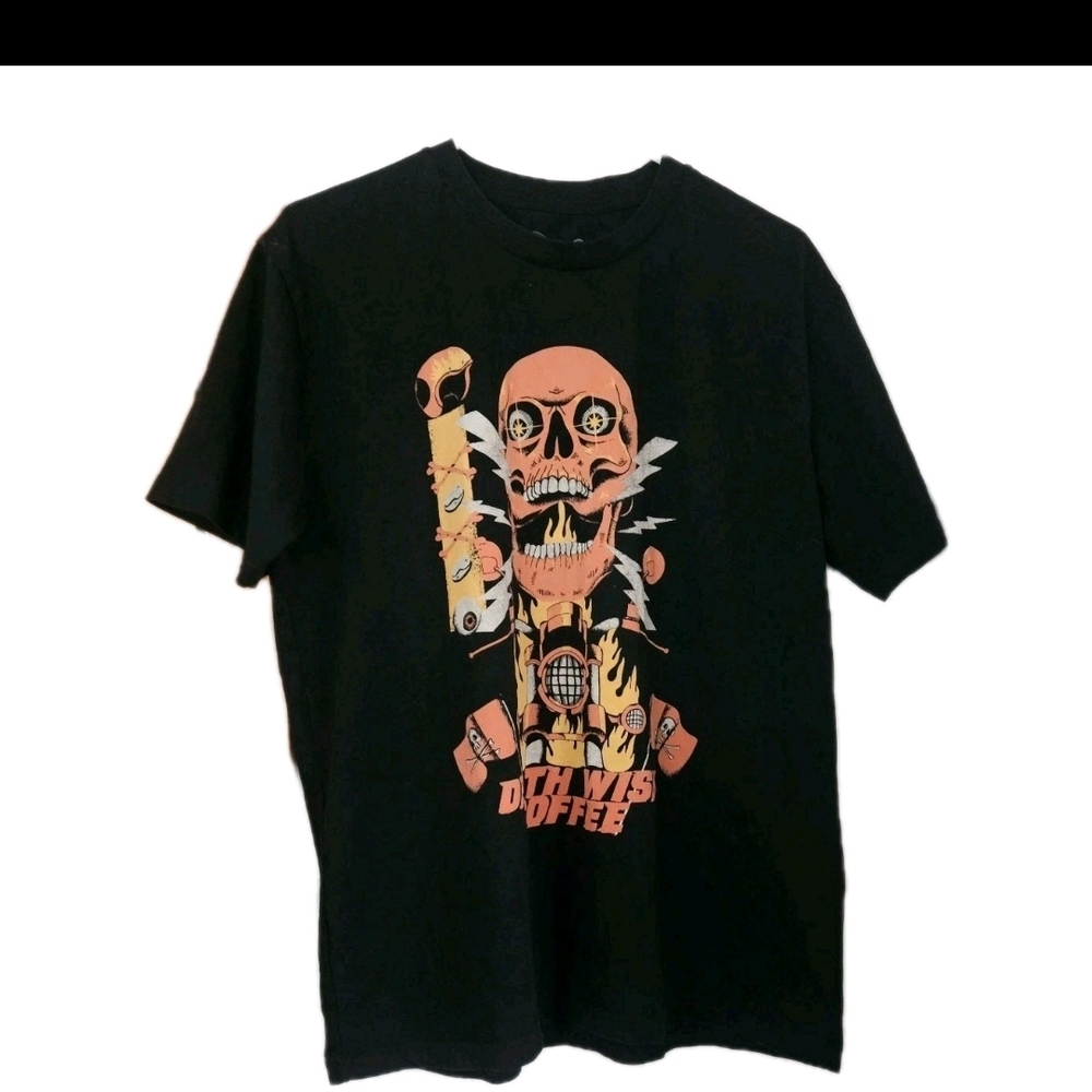 Death Wish Coffee Artist Series T-Shirt Large Andreea Dumuta Skull Flame Biker